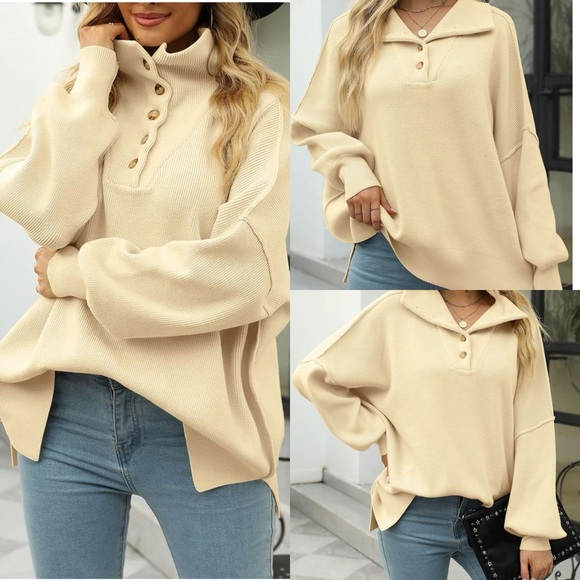 NWT Womens Long Sleeve Button Up Drop Shoulder Sweaters Fall Oversized - Picture 3 of 17